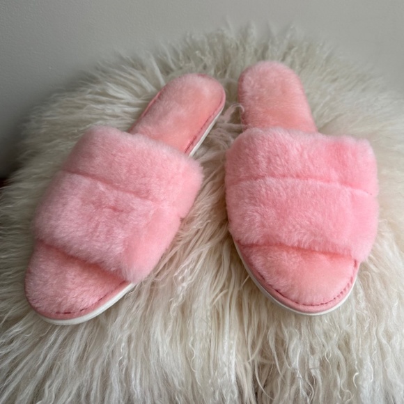 Vintage Fuzzy Bedroom Slippers in Light Baby Pink • Peep Toe • 60s MCM - Medium - Picture 2 of 9